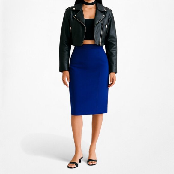 Vintage Y2K Loft Blue High Waisted Low Rise Bodycon Knee Length Skirt Size S/M - Picture 4 of 7